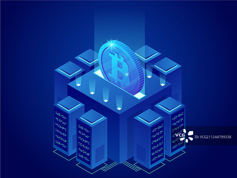2.5D比特币矿场加密货币图片素材