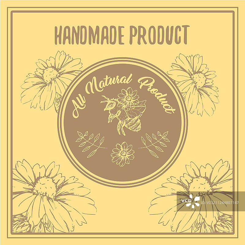 蜜蜂素描圆形标志海报设计图片素材