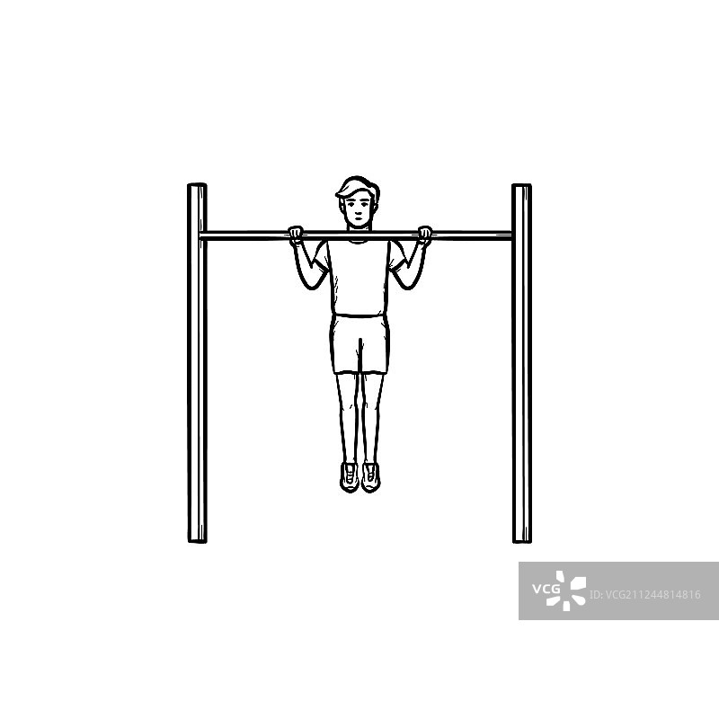 男人做引体向上手绘涂鸦图标图片素材