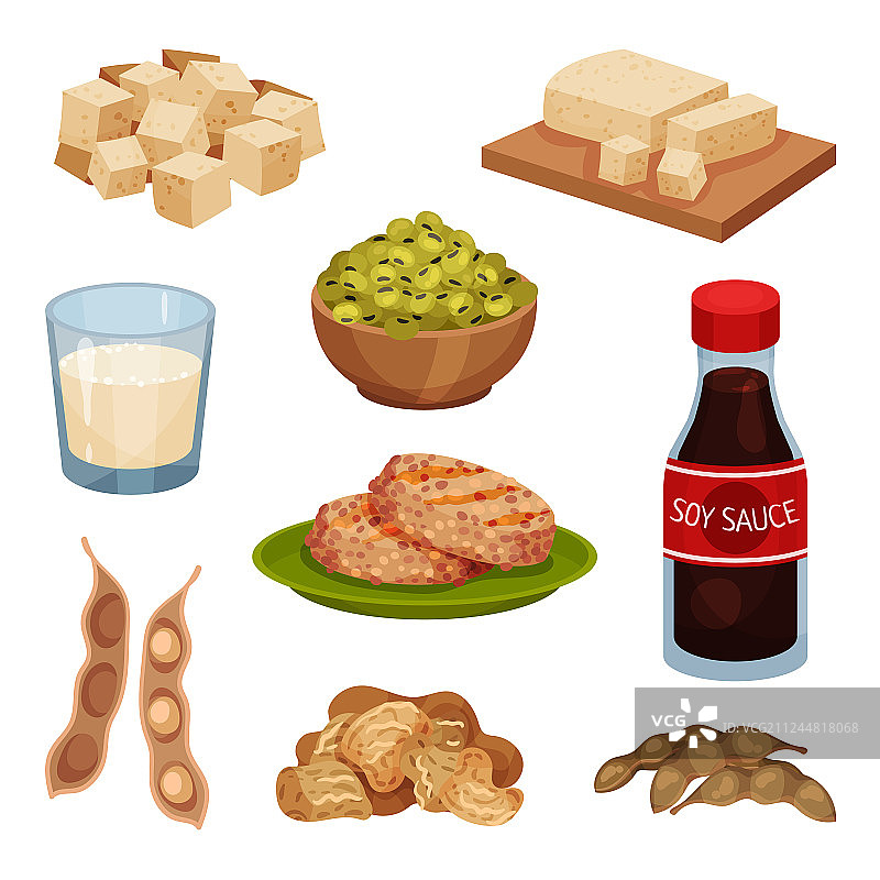 白色背景上的大豆制品合集图片素材