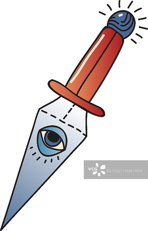 白色背景上的匕首与眼睛图案图片素材