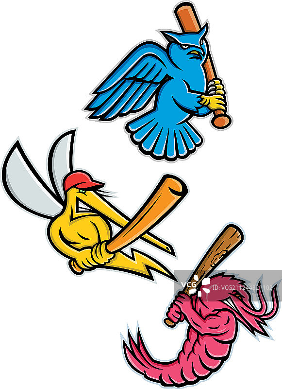 野生动物棒球运动吉祥物合集图片素材