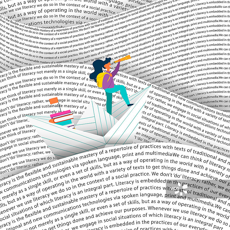 女孩在教育海洋概念中航行纸船图片素材