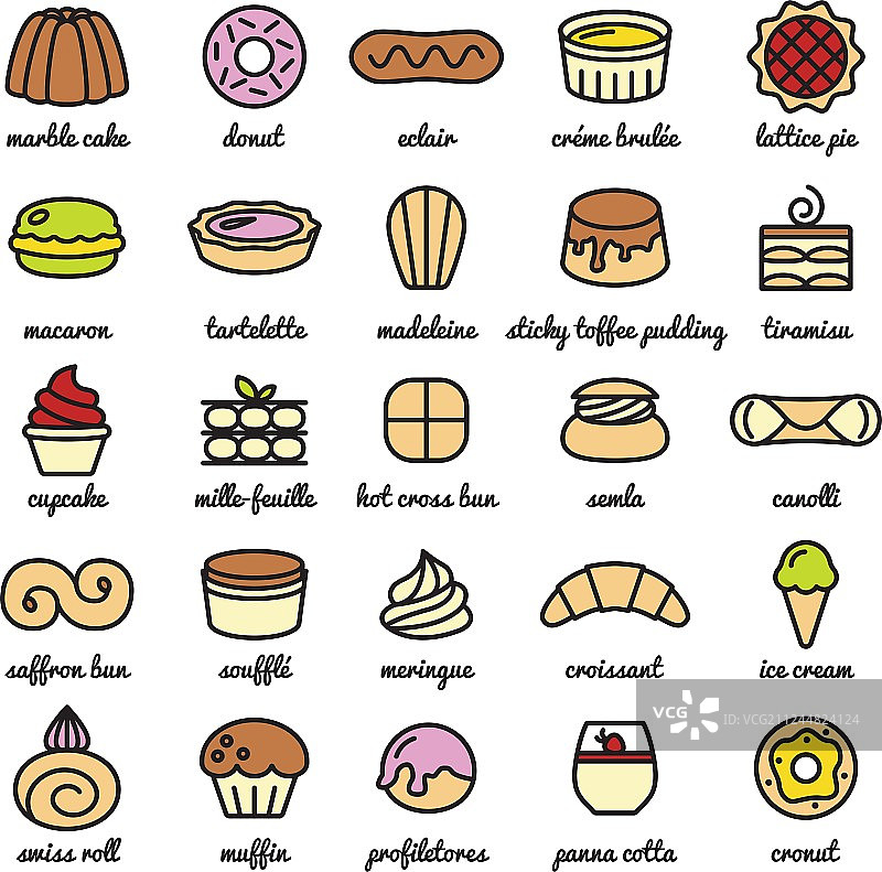 世界最佳甜点大线条图标集图片素材