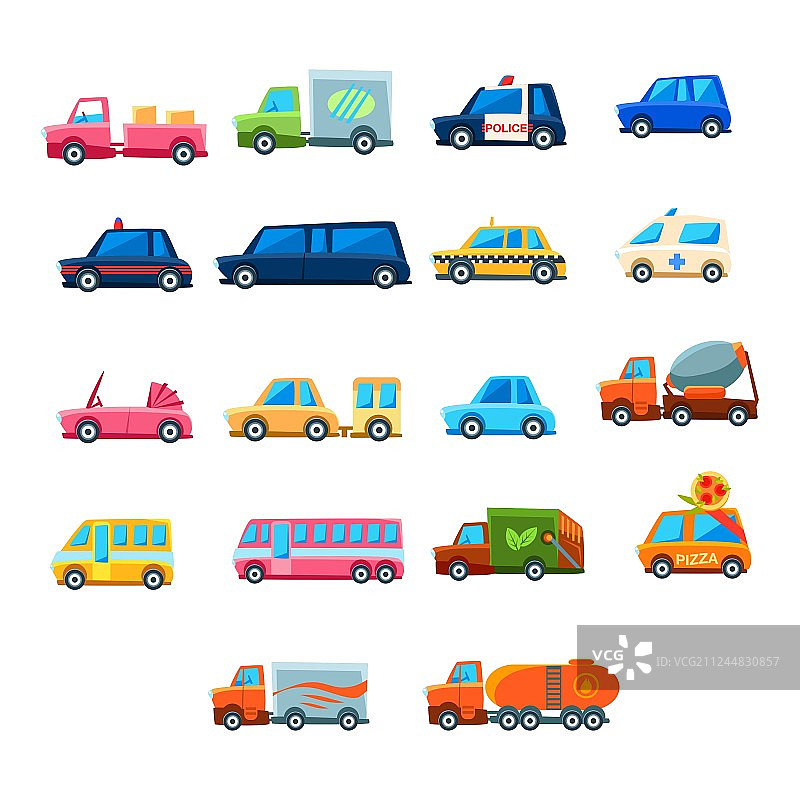 可爱的玩具车图标集图片素材