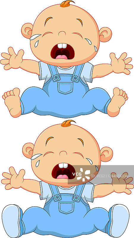 卡通哭泣的婴儿双胞胎图片素材