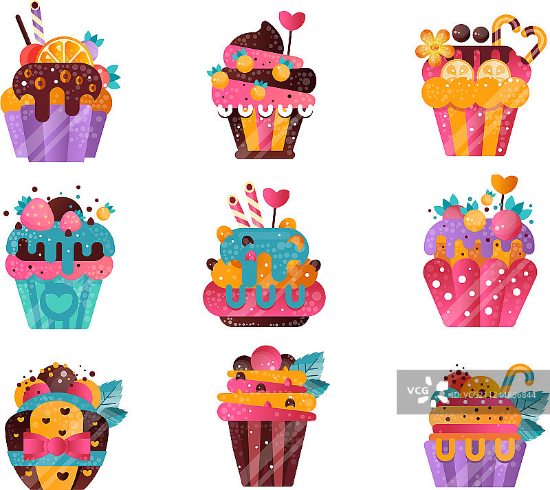 扁平风格美味渐变纸杯蛋糕合集图片素材