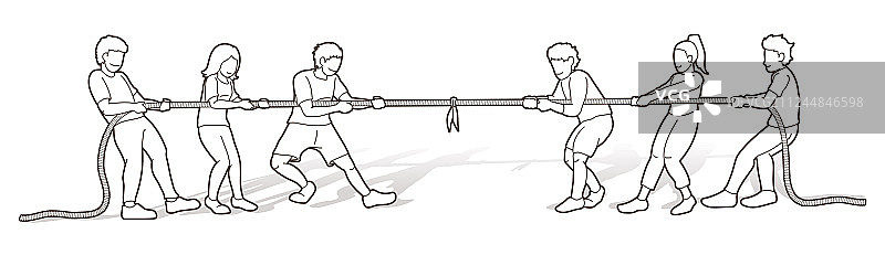 儿童拔河比赛卡通图图片素材