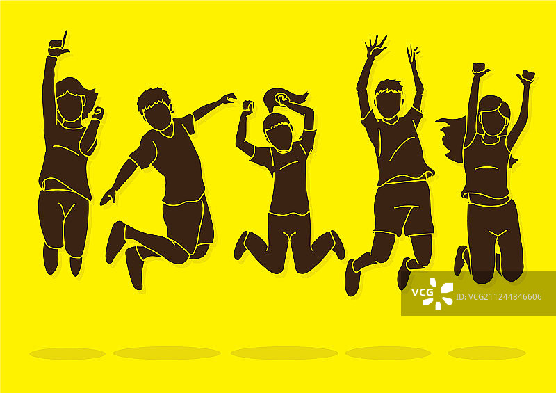 一群快乐跳跃的儿童卡通图片素材