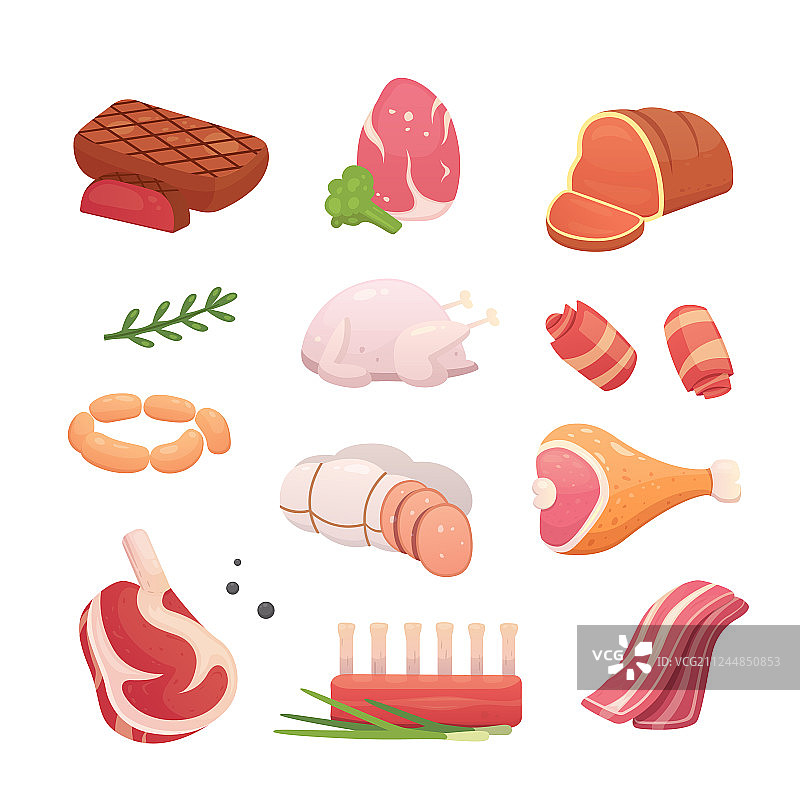 卡通风格的新鲜肉制品牛排图片素材