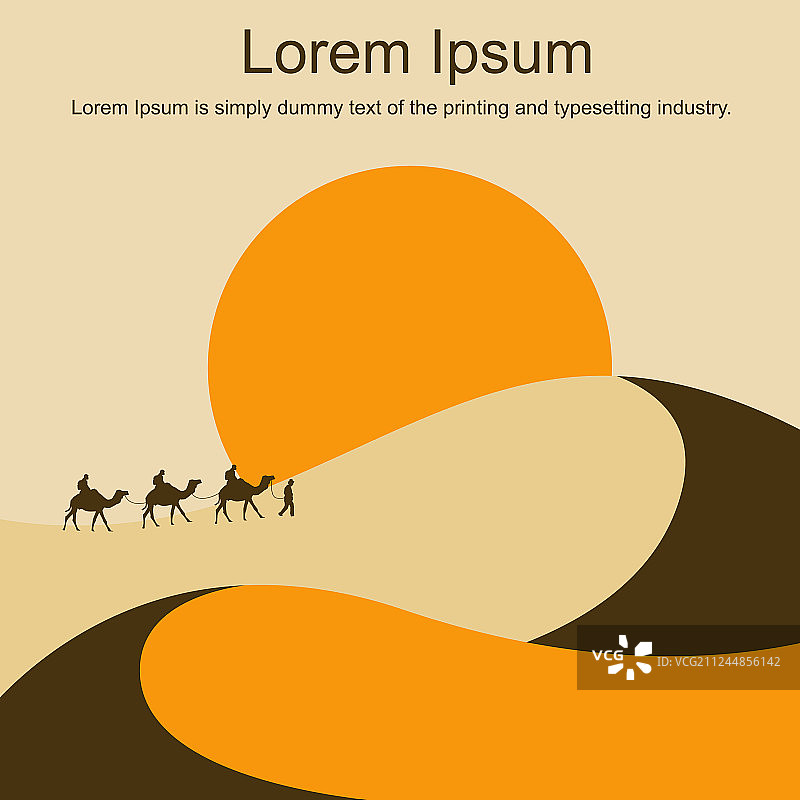 有沙丘和骆驼队的沙漠图片素材