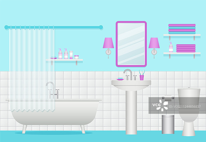 带浴缸、水槽和马桶的浴室内部图片素材