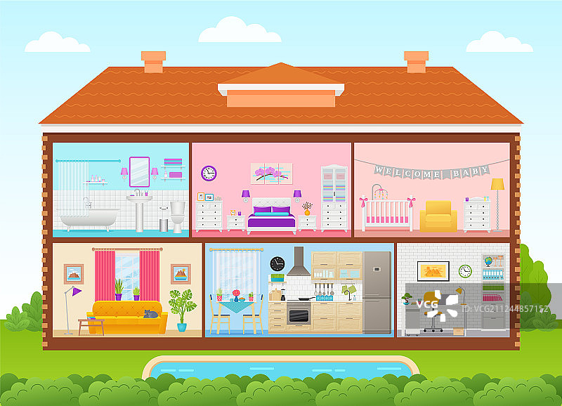 室内剖面房屋房间扁平设计图片素材