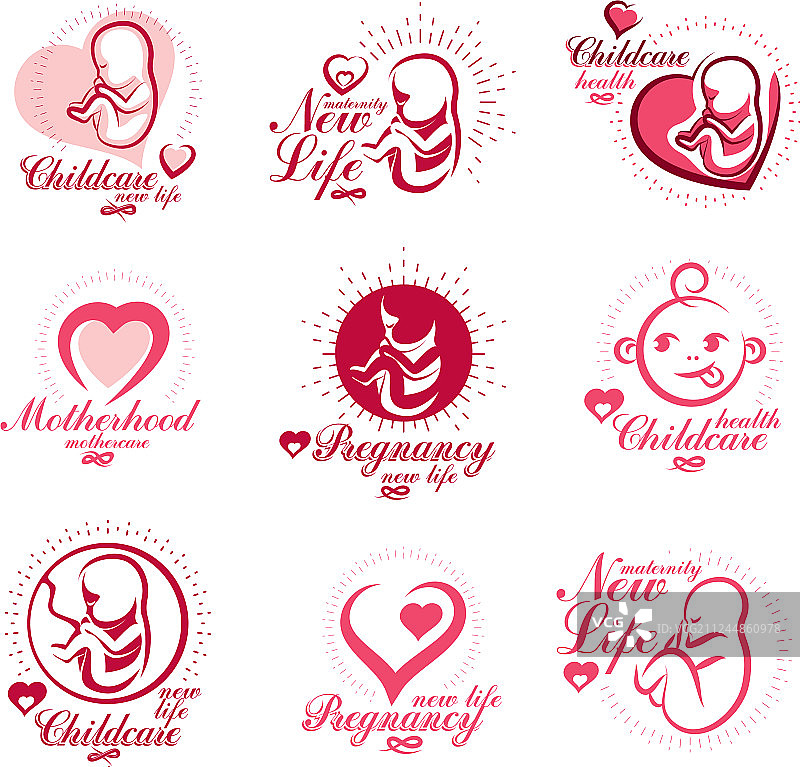 胚胎和新生儿标志集（白色背景）图片素材