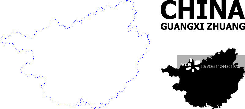 广西壮族自治区虚线地图轮廓图片素材