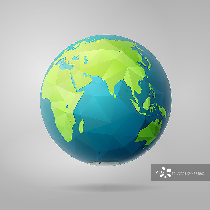 浅色背景上的多边形东半球地球图片素材
