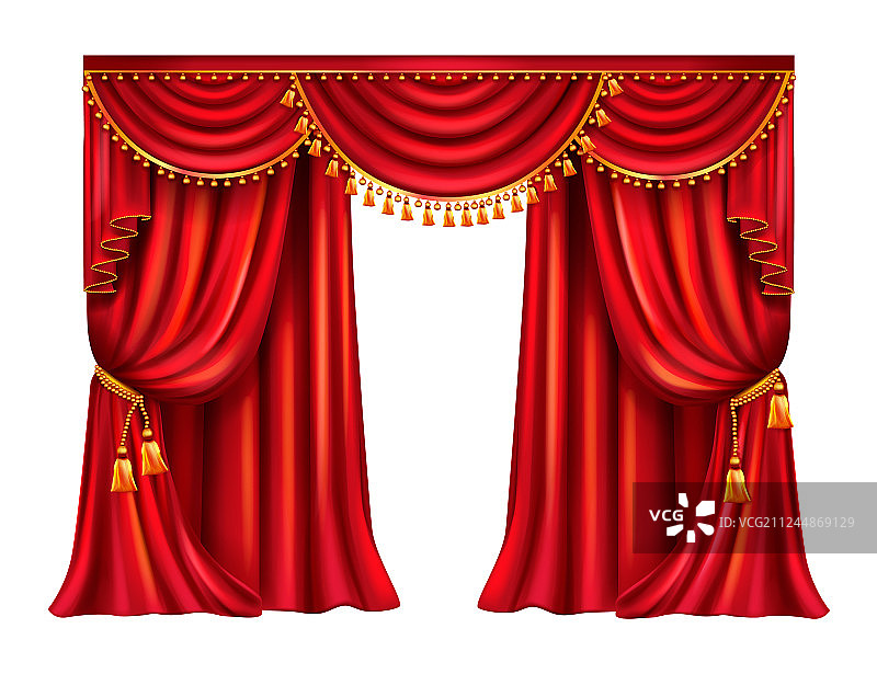 逼真红色丝绸窗帘与帘楣图片素材