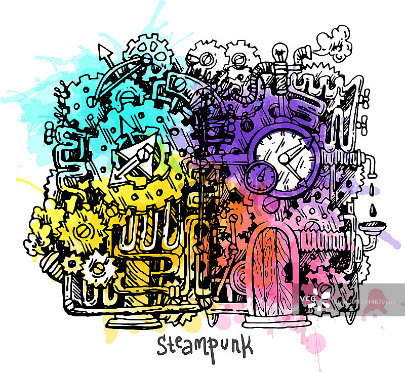 手绘蒸汽朋克元素图片素材