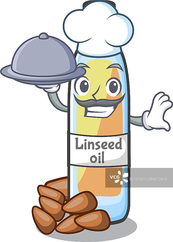 厨师与卡通玻璃瓶亚麻籽油美食图片素材