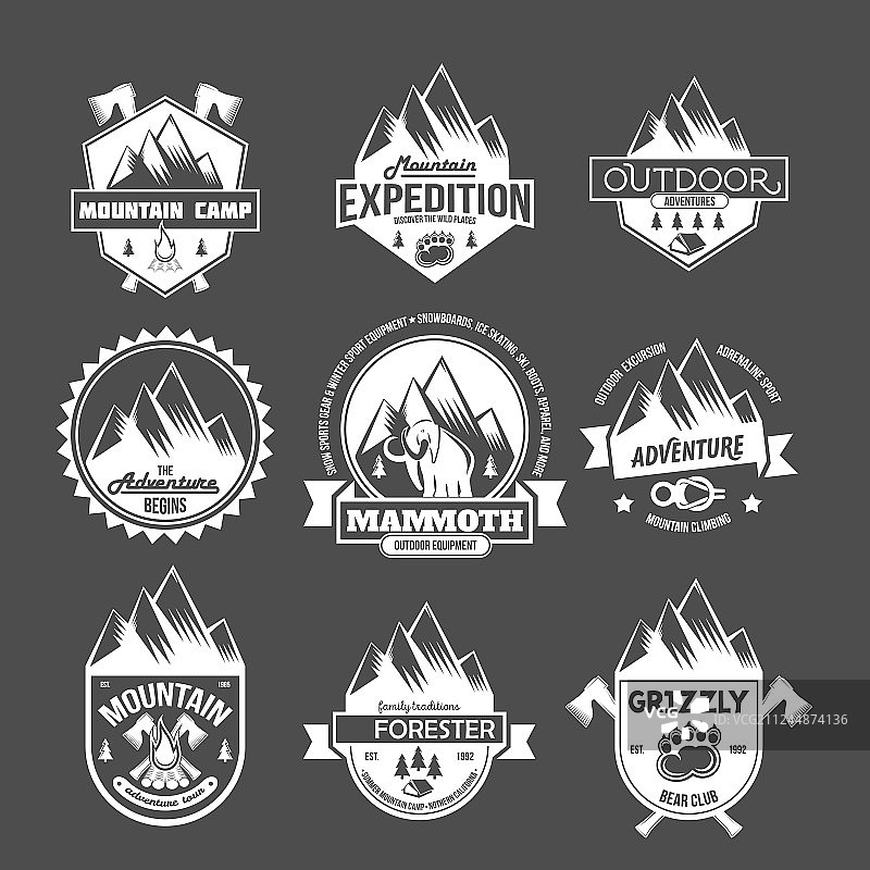 复古登山探险家标签套装图片素材