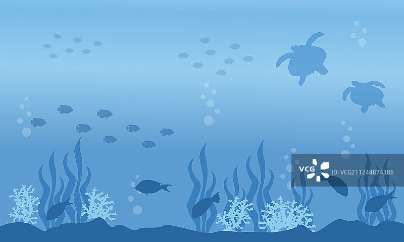 海龟和鱼的海洋剪影景观图片素材