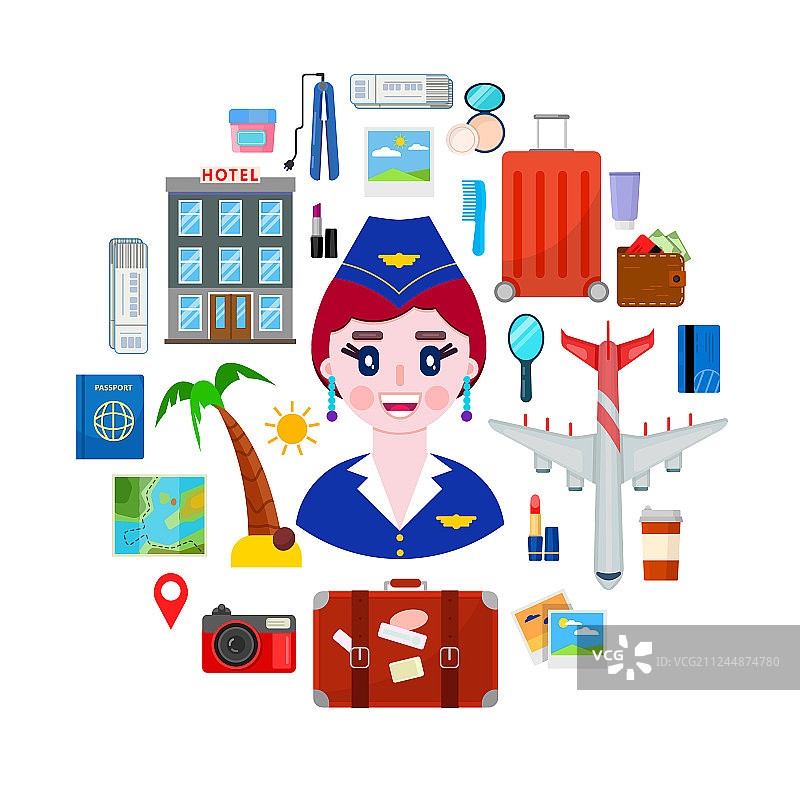 空乘人员与旅行物品图片素材