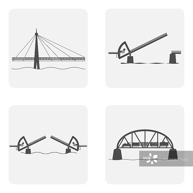 桥梁结构单色图标合集图片素材