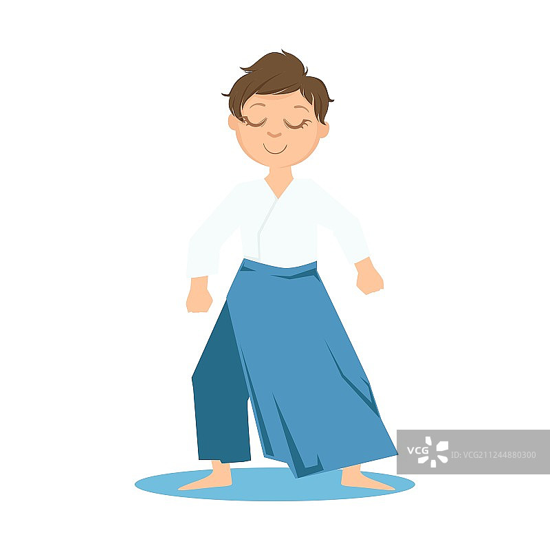 穿着肥大裤子的男孩摆出禅宗放松姿势图片素材