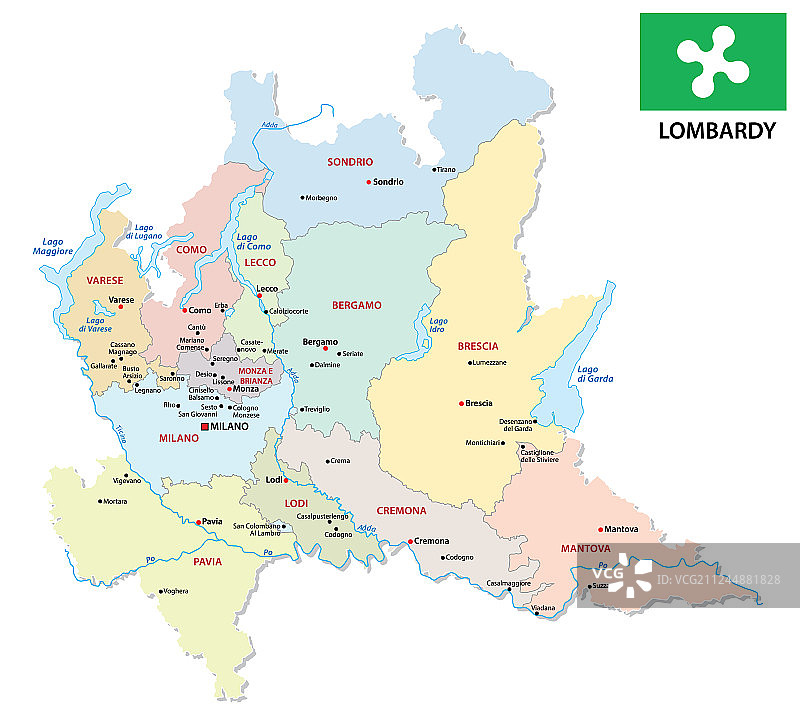 伦巴第行政和政治地图图片素材