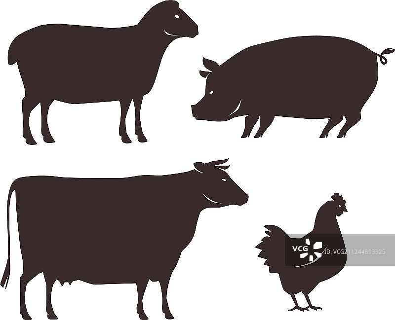 农场动物剪影合集图片素材