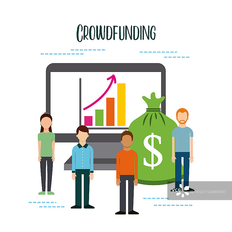 众筹：人们通过电脑在线融资图片素材
