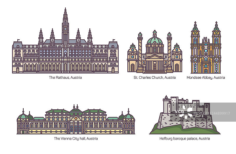 奥地利地标彩色图案合集图片素材