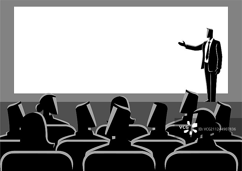 在大屏幕上做演示的商人图片素材