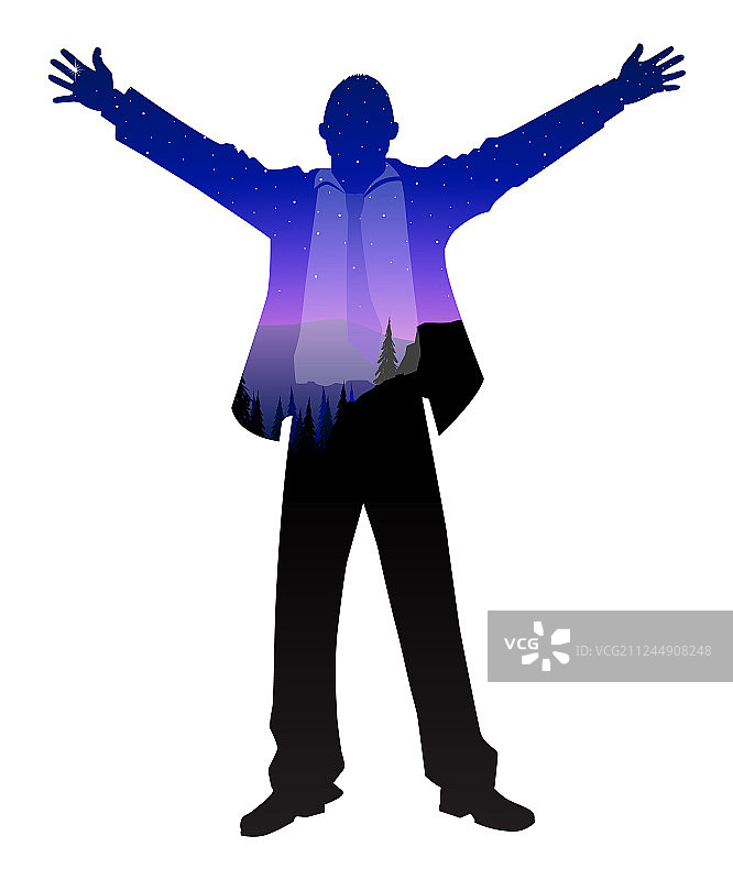 剪影商人张开双臂图片素材
