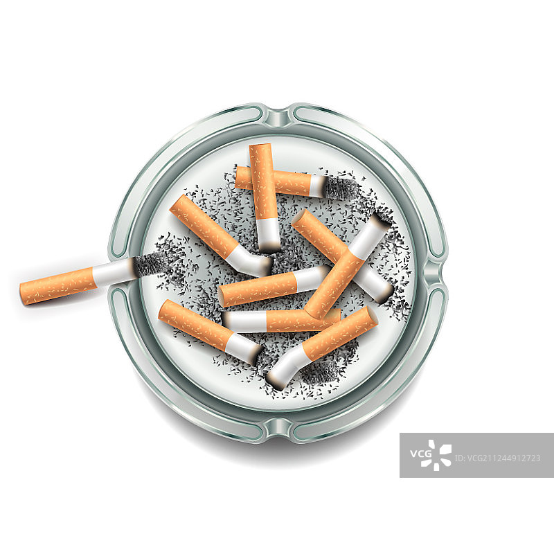 白色背景上的带香烟的烟灰缸图片素材