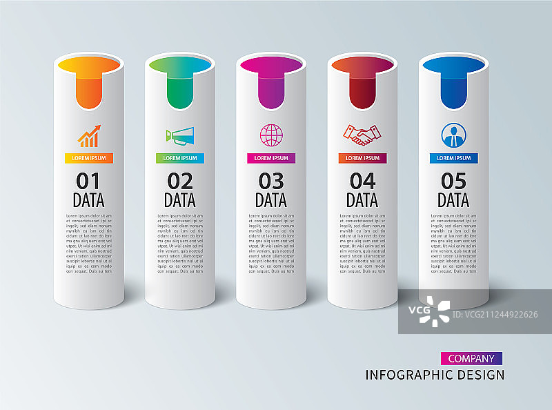 带有5个数据模板的管状信息图图片素材