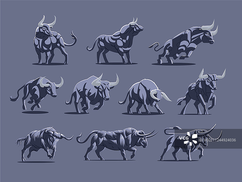 不同姿势的公牛和水牛合集图片素材