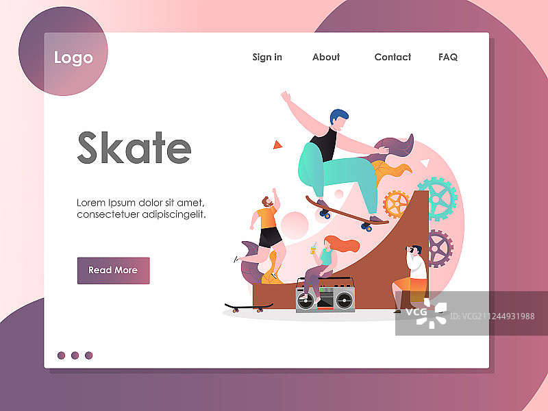 滑板网站着陆页设计模板图片素材