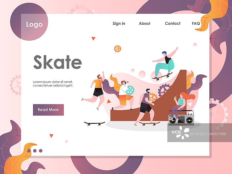 滑板网站着陆页设计模板图片素材