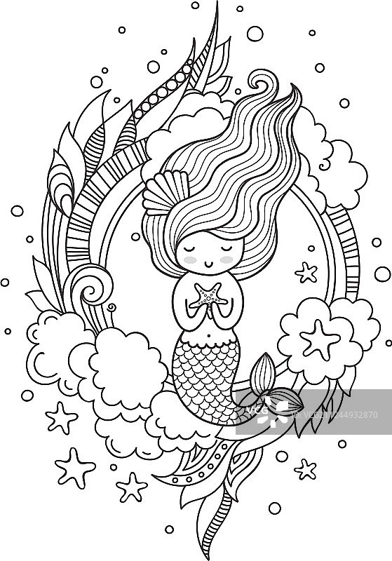 美人鱼涂色书贺卡图片素材