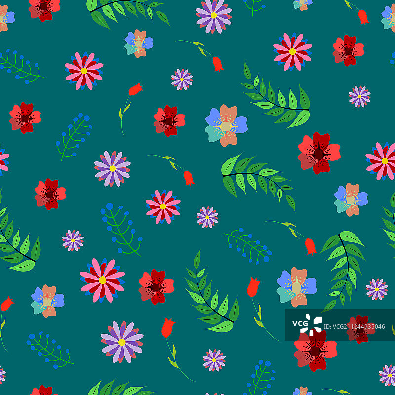 抽象花卉可爱无缝花卉图案图片素材