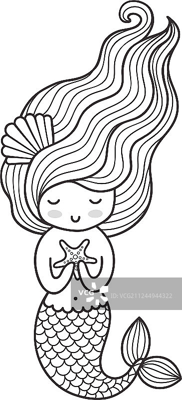 拿着海星的可爱小美人鱼图片素材