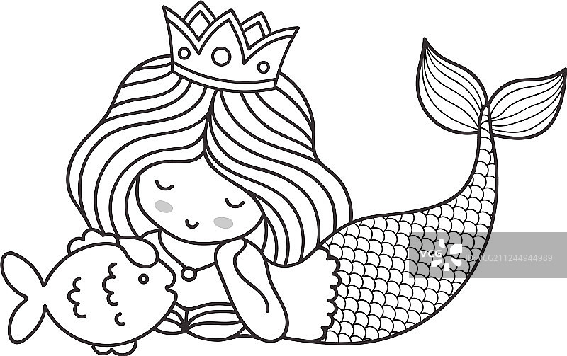 梦幻美人鱼公主与小鱼图片素材