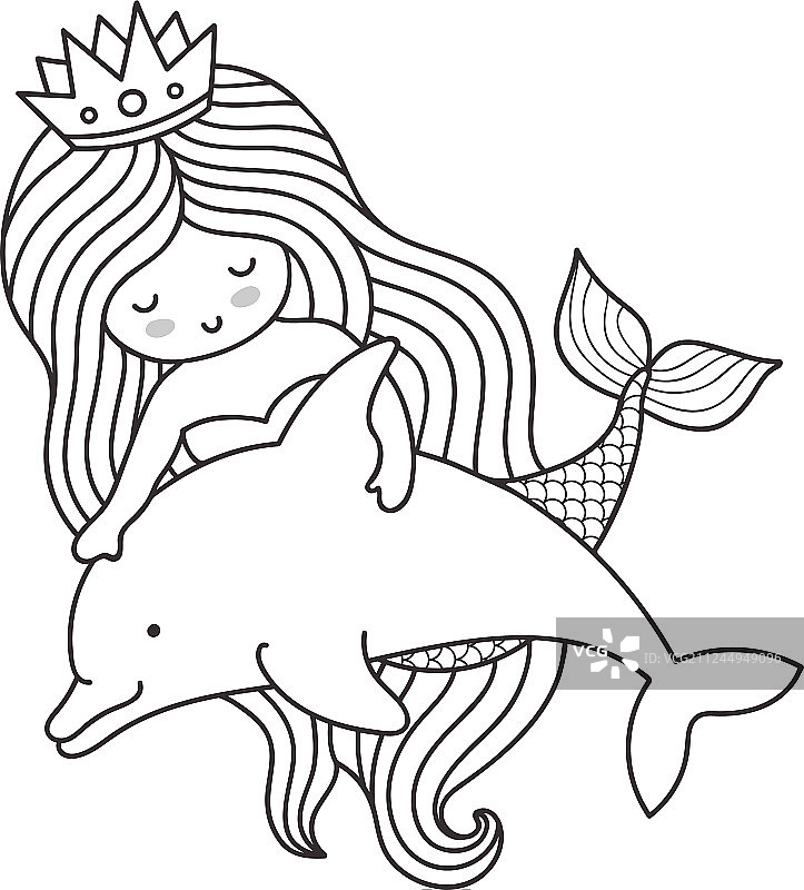 小美人鱼与海豚漂浮图片素材