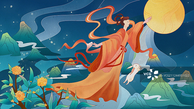 中秋嫦娥奔月横版图片素材