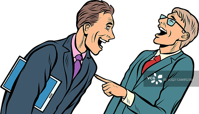 两名商人会面欢笑，白色背景图片素材