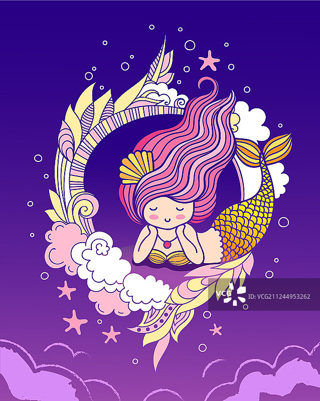 梦幻般的金色美人鱼图片素材