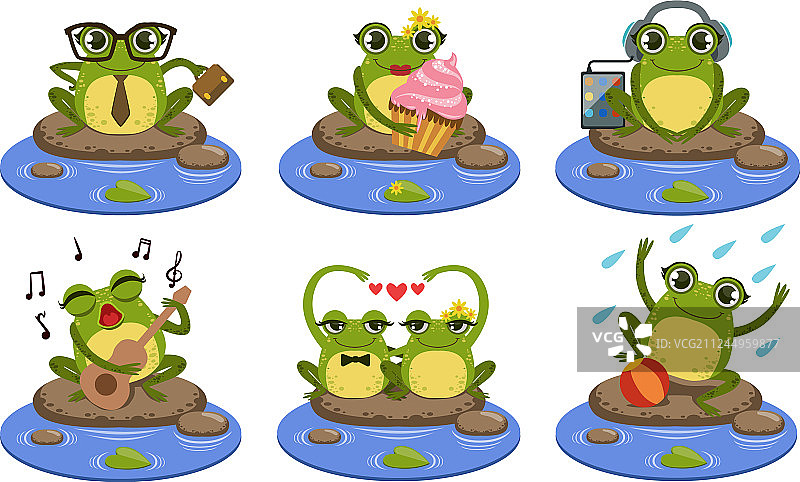 拟人化可爱风趣青蛙角色套装图片素材