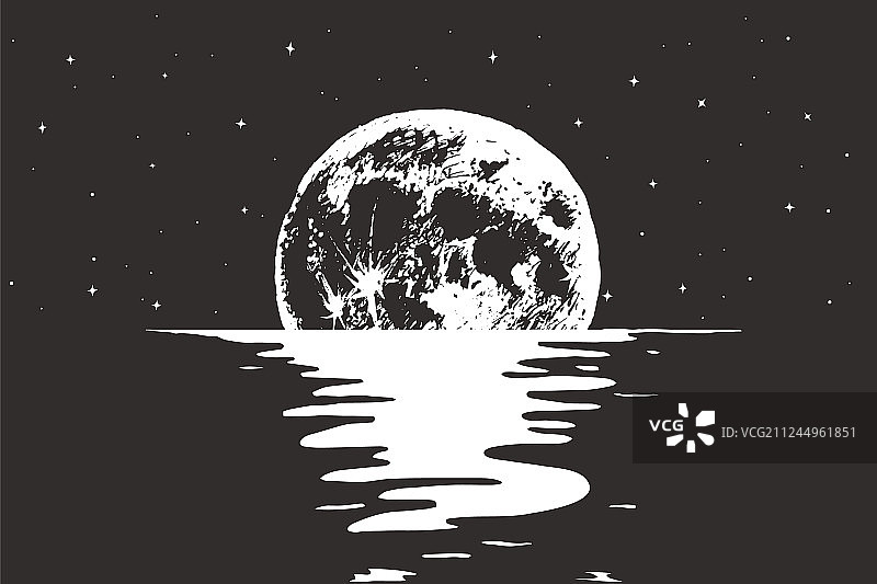 夜间海面满月景色图片素材