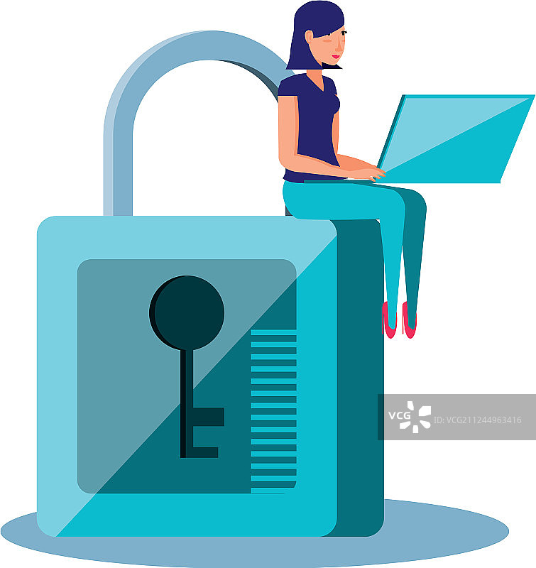 手持安全锁图标的女人图片素材